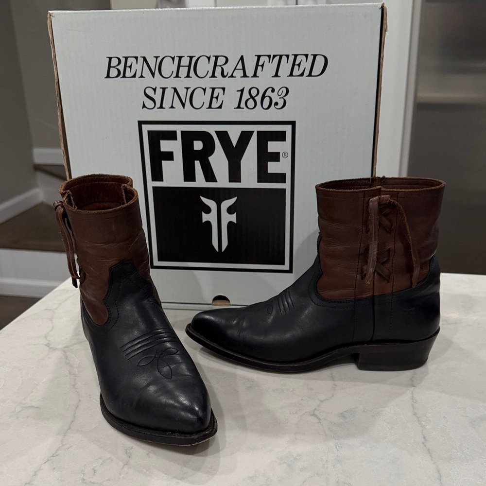 Frye Black and Brown Ankle Boots
